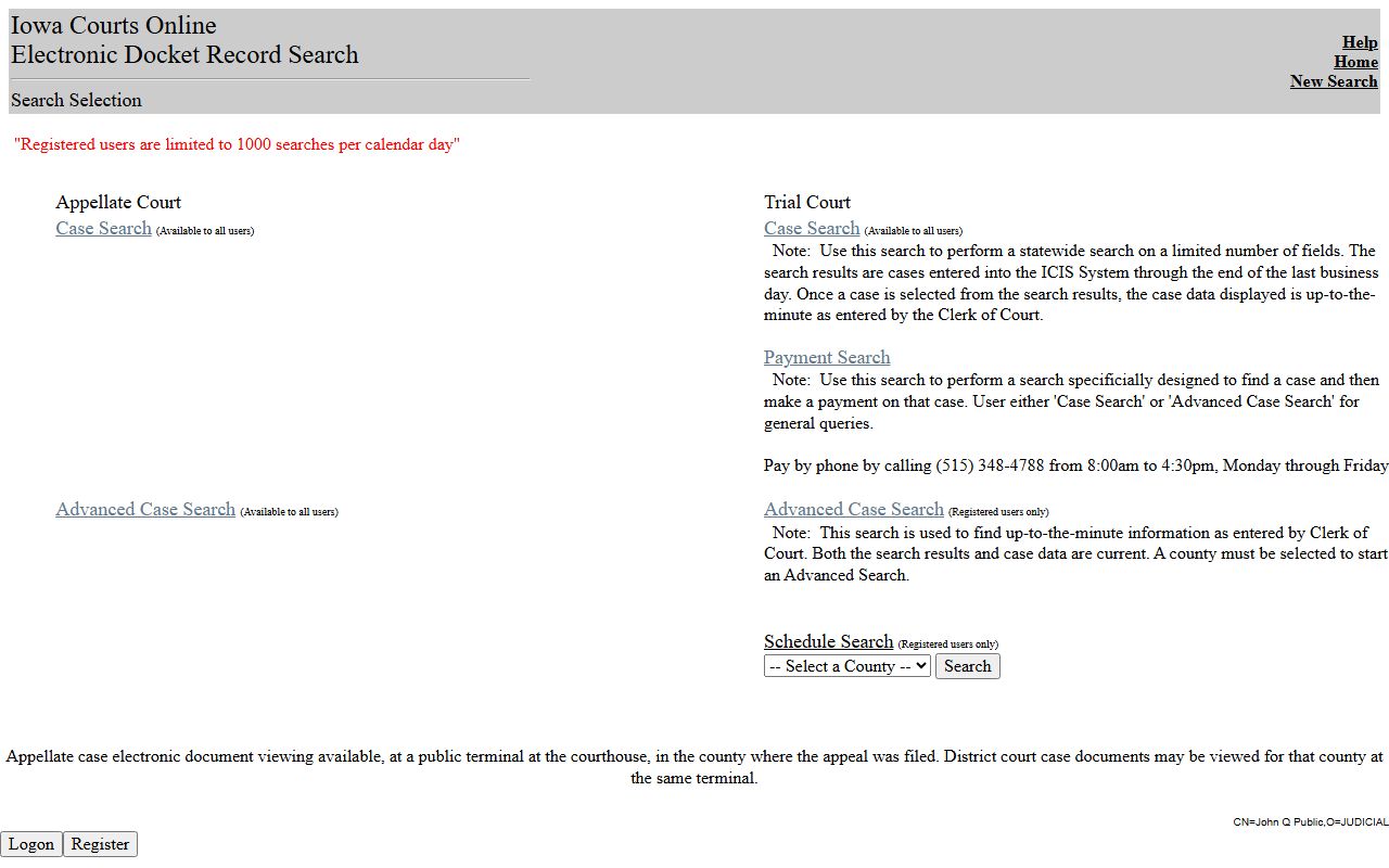 Iowa Courts Online search for Grundy County court records after arrest
