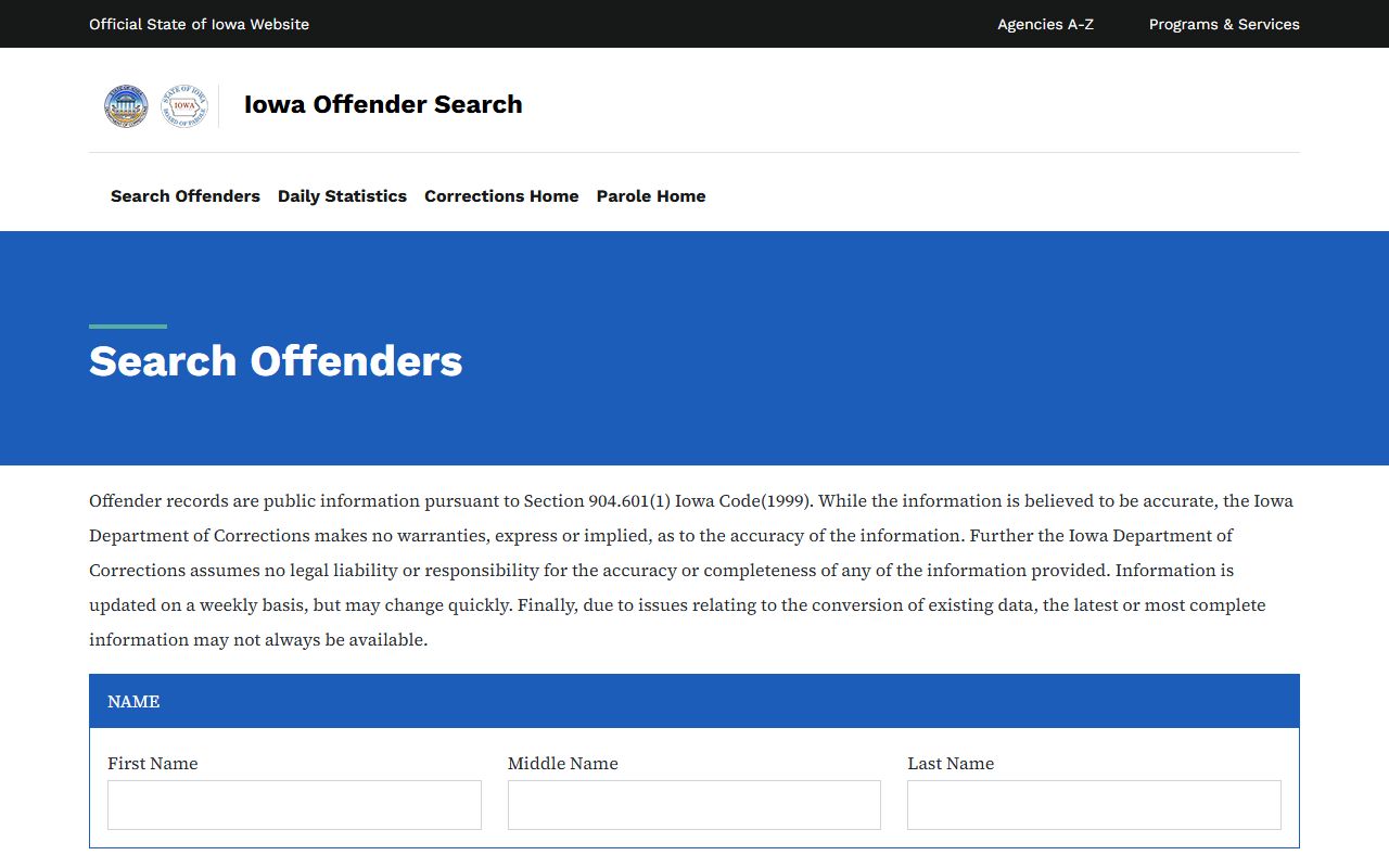 Grundy County inmate population Iowa DOC offender search form